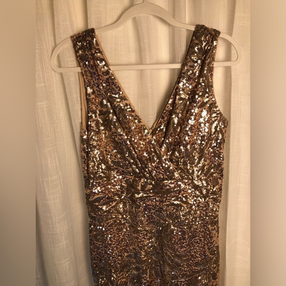Badgley Mischka Beige and Gold Dress size 10 - Picture 11 of 16